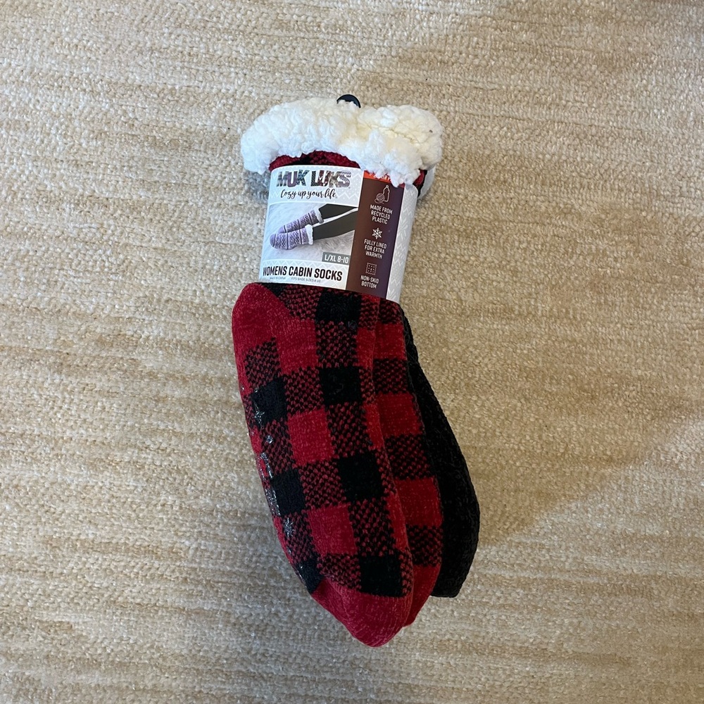 Muk Luks Women's Red and Black Cabin Socks